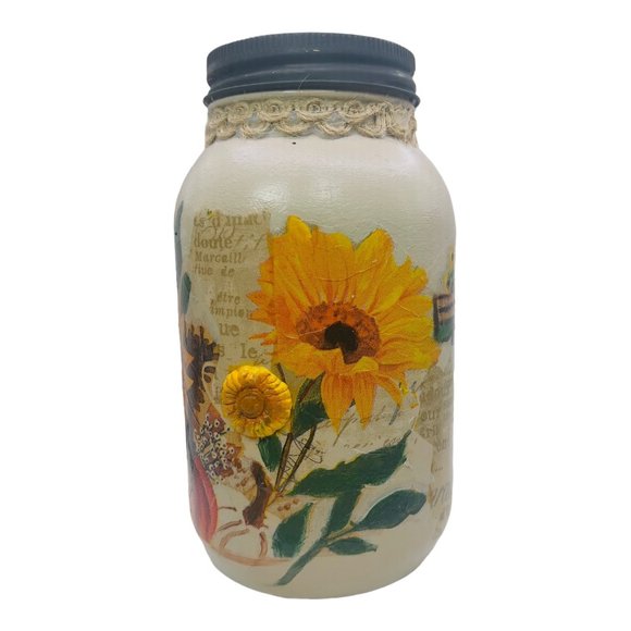 Handcrafted Floral Mason Jar with Truck Design and 3D Clay Farmhouse Artwork - Picture 7 of 13